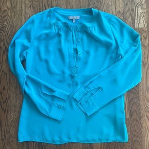 Banana Republic L/S 100% Silk Teal Henley Size Small